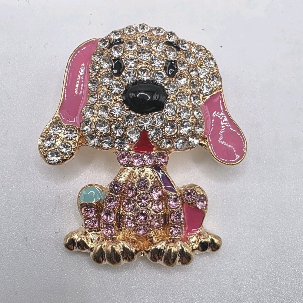 Stunning Rhinestone Puppy Brooch Dog Brooch Dog Pin Colorful